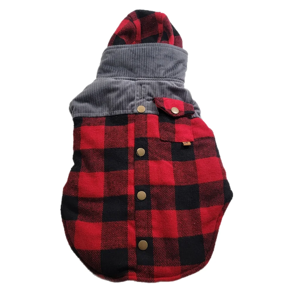 Cozy Plaid Red and Black Dog Jacket - Picture 1 of 8